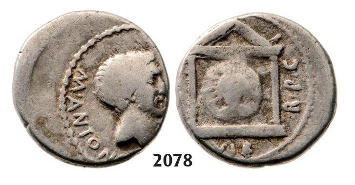 05.05.2013, Auction 2/ 2078. Roman Republic, M. Antonius (42 BC) Denarius, Moving Mint, Silver (4.05g)