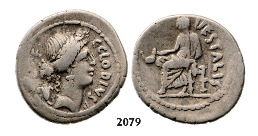 05.05.2013, Auction 2/2079. Roman Republic, C. Clodius C.f. Vestalis (41 BC) Denarius, Rome, Silver (3.73g)