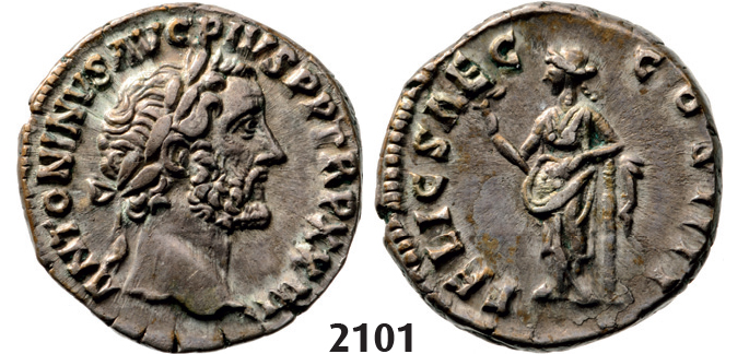 05.05.2013, Auction 2/2101. Roman Empire, Antoninus Pius, 138-161 AD, Denarius (Struck 159-160 AD) Rome, Silver (3.44g)