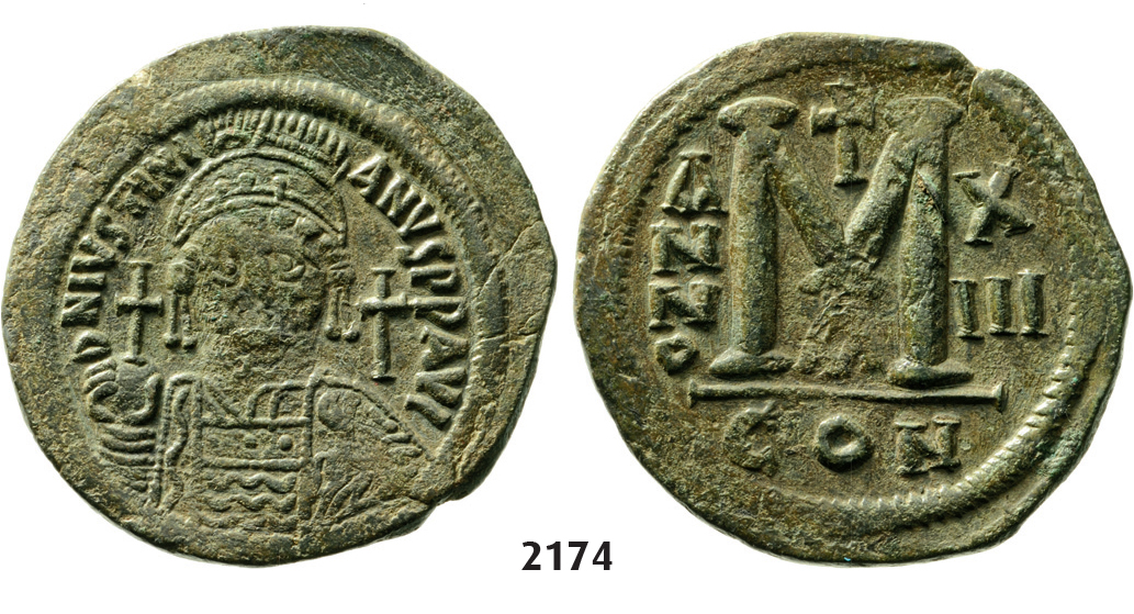 05.05.2013, Auction 2/2174. Byzantine, Justinian I, 527-565, Æ Follis (Dated RY 13 = 539/540 AD) Carthage, Bronze (21.60g)