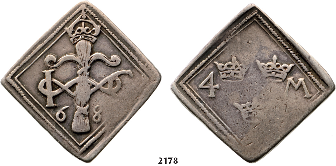 05.05.2013, Auction 2/2178. Sweden, Dukes Johan (III) and Karl (IX), Klippe 4 Mark, Vadstena, Silver