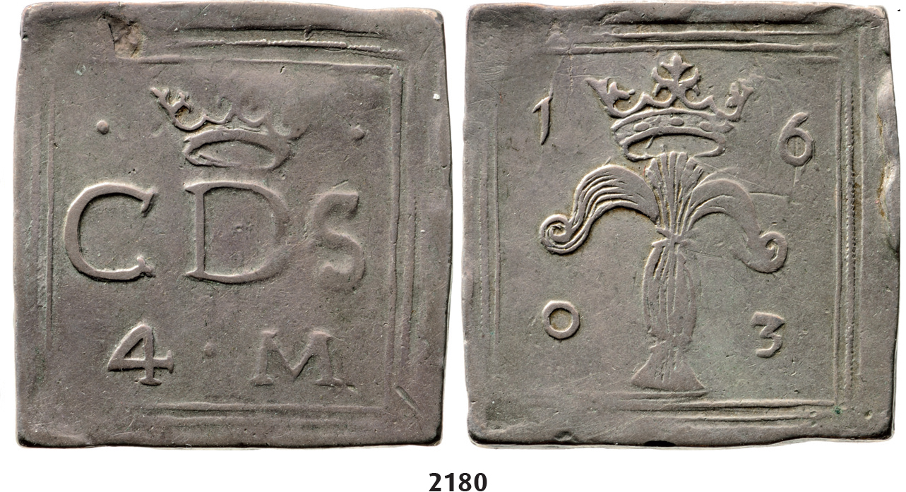 05.05.2013, Auction 2/2180. Sweden, Karl (IX) Duke of Södermaland, 1560-1604, Klippe 4 Mark 1603, Kalmar, Silver