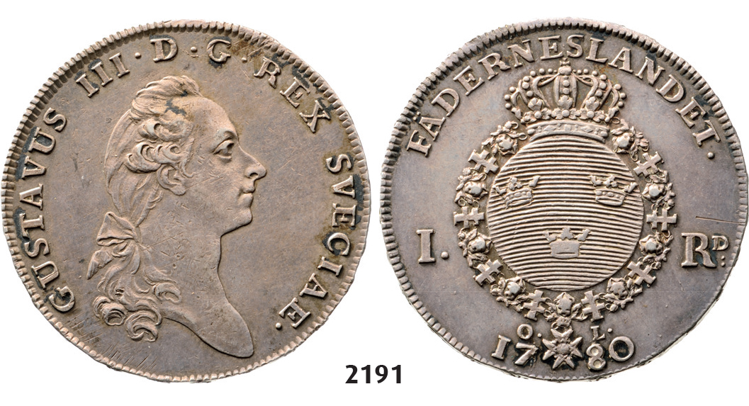 05.05.2013, Auction 2/2191. Sweden, Gustav III, 1771-1792, 1 Riksdaler 1780O/L, Stockholm, Silver