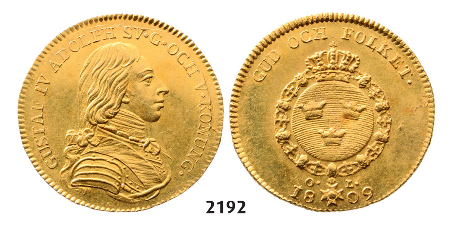 05.05.2013, Auction 2/2192. Sweden, Gustav IV Adolf, 1792-1809, Dukat 1809-O/L, Stockholm, GOLD