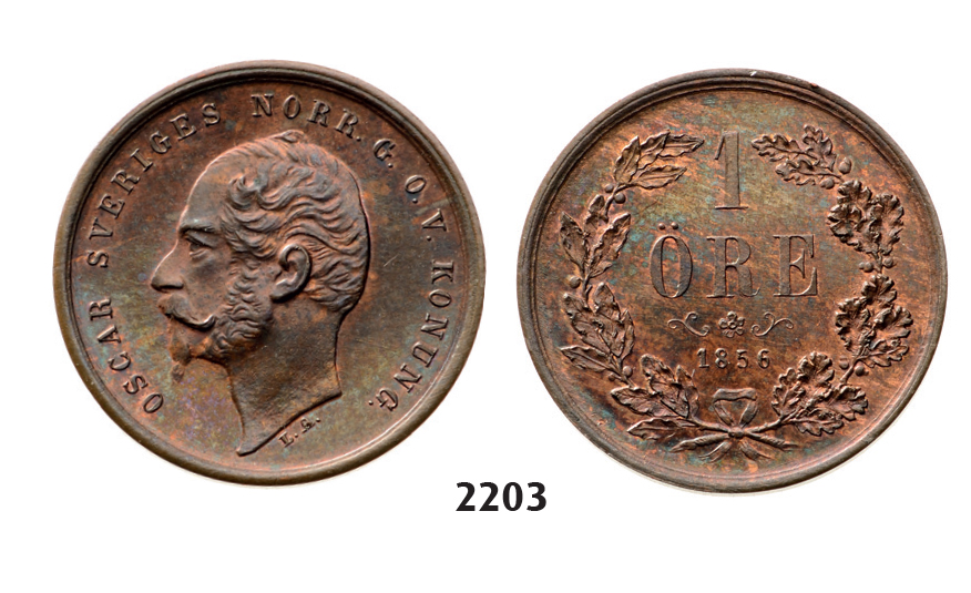 05.05.2013, Auction 2/2203. Sweden, Oskar I, 1844-1859, 1 Öre 1856, Stockholm, Bronze