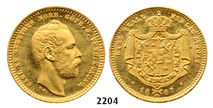 05.05.2013, Auction 2/2204. Sweden, Carl XV, 1859-1872, Dukat 1867-S/T, Stockholm, GOLD