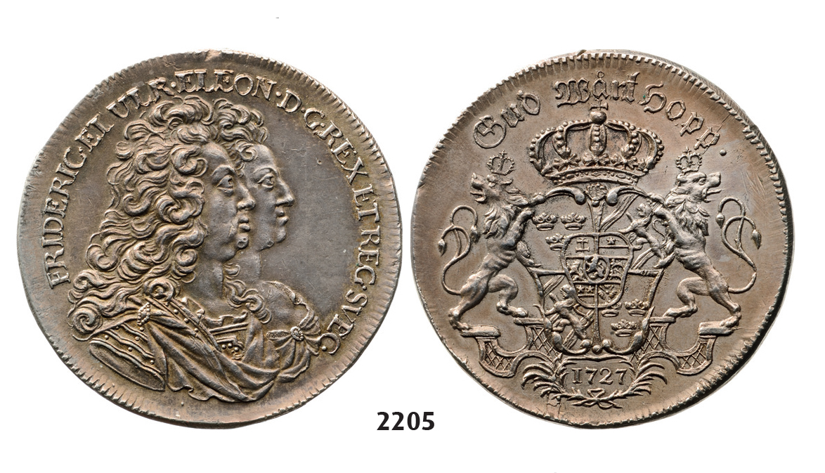 05.05.2013, Auction 2/2205. Sweden, Patterns & Trial strikes, Fredrik I, 1720-1751, Trial strike of Riksdaler 1727 (SM 65) Stockholm, Tin