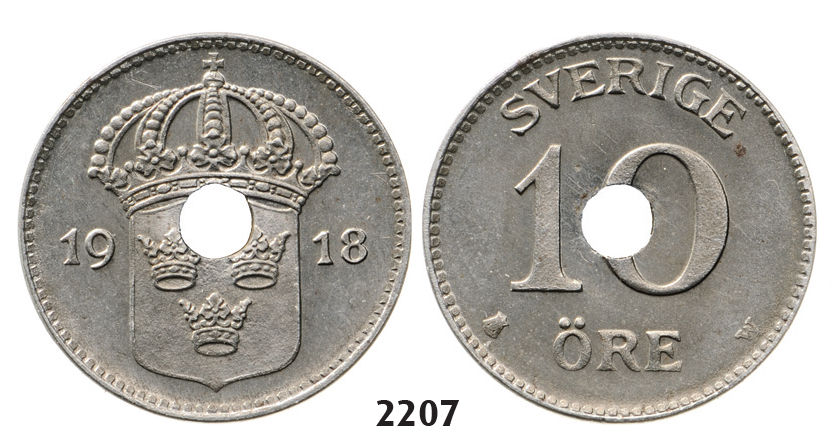 05.05.2013, Auction 2/2207. Sweden, Patterns & Trial strikes, Gustav V, 1909-1950, Trial strike of 10 Öre 1918W, Stockholm (SM 142) Iron