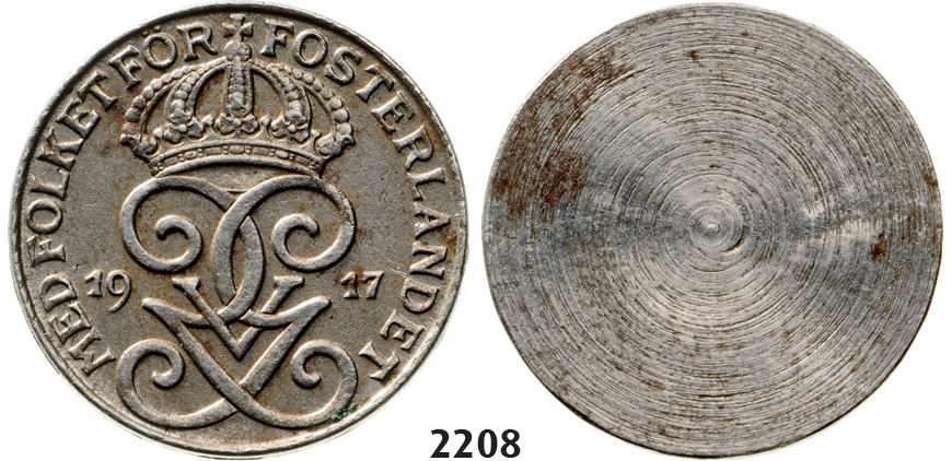 05.05.2013, Auction 2/2208. Sweden, Patterns & Trial strikes, Gustav V, 1909-1950, Uniface trial strike of 1 Öre 1917, Stockholm (SM 274) Iron
