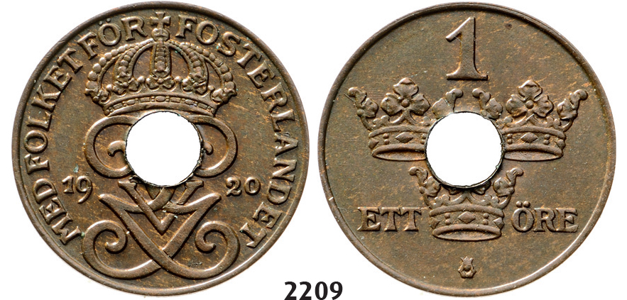 05.05.2013, Auction 2/2209. Sweden, Patterns & Trial strikes, Gustav V, 1909-1950, Trial strike of 1 Öre 1920, Stockholm (SM 277) Bronze
