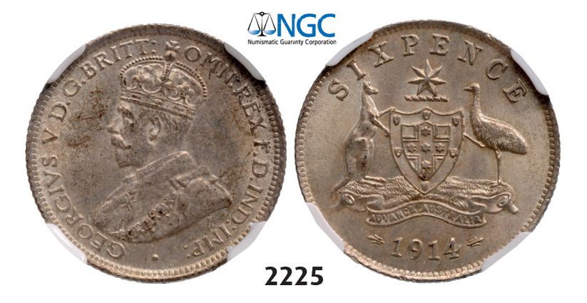 05.05.2013, Auction 2/2225. Australia, George V, 1910-1936, Sixpence, 1914, London, Silver, NGC MS63
