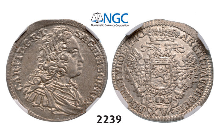 05.05.2013, Auction 2/2239. Austria, Charles VI, 1711-1740, 15 Kreuzer 1740, Prague, Silver, NGC AU55