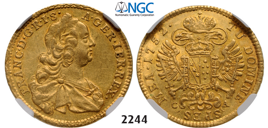 05.05.2013, Auction 2/2244. Austria, Franz of Lothringen, housebound of Maria Theresia, 1746-1765, Ducat 1752-C/A, Karlsburg, GOLD, NGC AU55