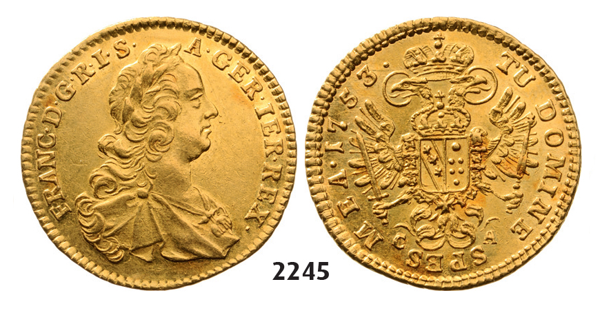 05.05.2013, Auction 2/2245. Austria, Franz of Lothringen, housebound of Maria Theresia, 1746-1765, Ducat 1753-C/A, Karlsburg, GOLD