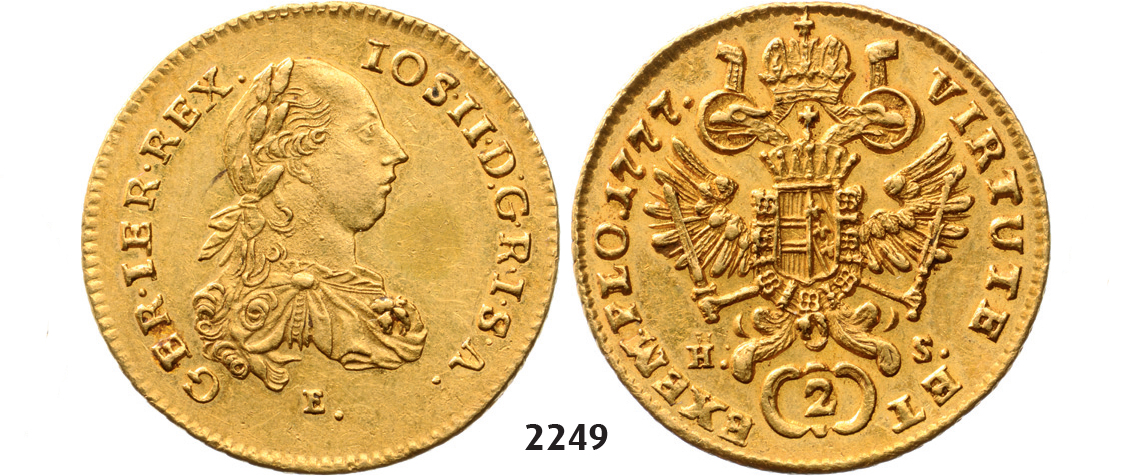 05.05.2013, Auction 2/2249. Austria, Joseph II. as coregent, 1765-1780, 2 Ducats 1777-E/HS, Karlsburg, GOLD