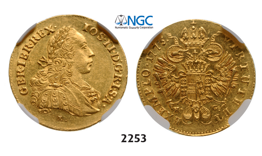 05.05.2013, Auction 2/2253. Austria, Joseph II. as coregent, 1765-1780, Ducat 1775-E/HG, Karlsburg, GOLD, NGC MS62