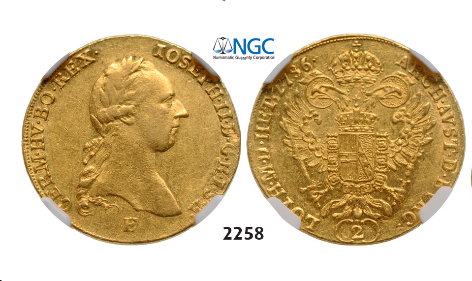 05.05.2013, Auction 2/2258. Austria, Joseph II, 1780-1790, 2 Ducats 1786-E, Karlsburg, GOLD, NGC AU50
