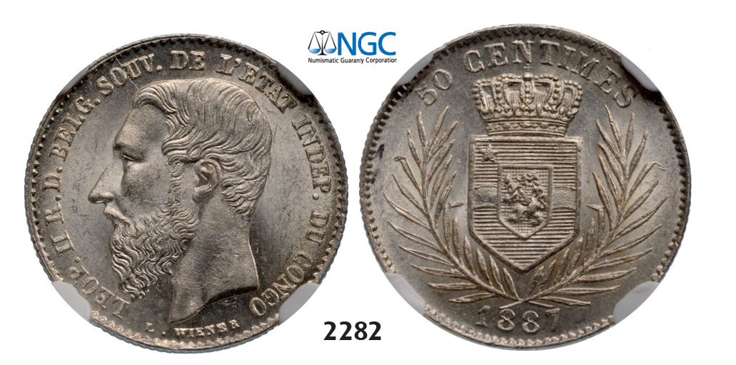 05.05.2013, Auction 2/2282. Belgian Congo, Leopold II, 1865-1909, 50 Centimes 1887, Brussels, Silver, NGC MS64