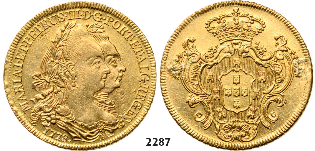 05.05.2013, Auction 2/2287. Brazil, Maria I. and Pedro III, 1777-1786, 6400 Reis 1778-R, Rio de Janeiro, GOLD