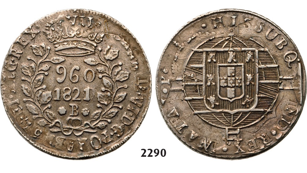 05.05.2013, Auction 2/2290. Brazil, Joao VII, 1818-1822, 960 Reis 1821/0-B, Bahia, Silver