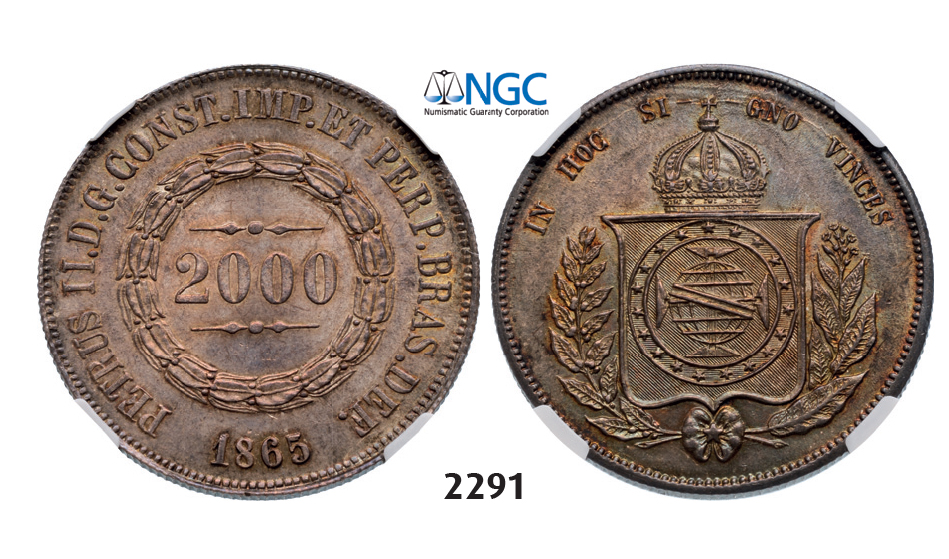 05.05.2013, Auction 2/2291. Brazil, Pedro II, 1831-1889, 2000 Reis 1865, Silver,NGC MS64