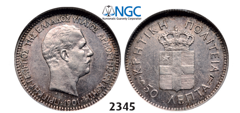 05.05.2013, Auction 2/2345. Crete, Prince George, 1898-1906, 50 Lepton 1901-A, Paris, Silver, NGC AU55