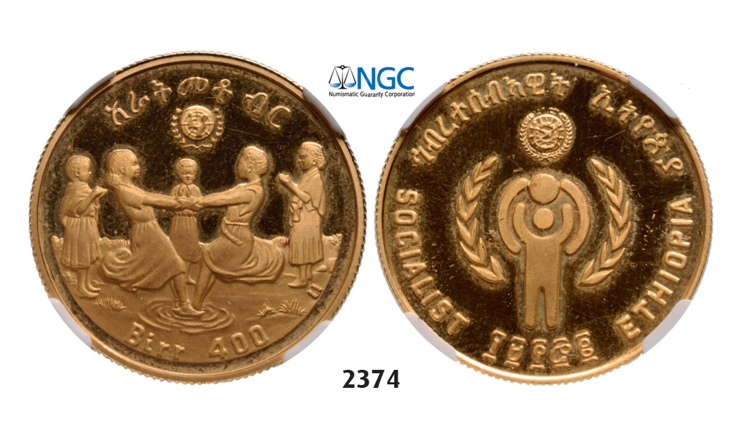 05.05.2013, Auction 2/2374. Ethiopia, Peoples Democratic Republic, 400 Birr EE1972 (1979) GOLD, NGC PF64