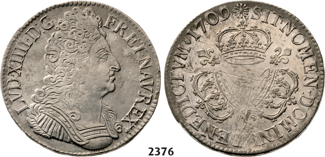 05.05.2013, Auction 2/ 2376. France, Louis XIV, 1643-1715, Ecu 1709, Mint mark not visible, Silver
