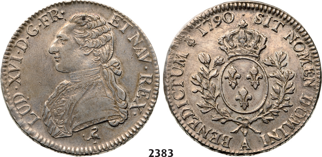 05.05.2013, Auction 2/2383. France, Louis XVI, 1774-1792, Ecu 1790-A, Paris, Silver