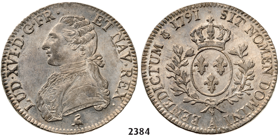 05.05.2013, Auction 2/2384. France, Louis XVI, 1774-1792, Ecu 1791-A, Paris, Silver