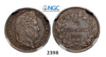 05.05.2013, Auction 2/2398. France, Louis Philippe, 1830-1848, ½ Franc 1832-B, Rouen, Silver, NGC MS62