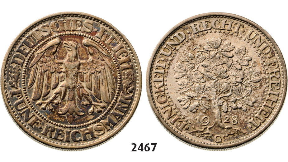 05.05.2013, Auction 2/ 2467. Germany, Empire, standard coinage, Weimar Republic, 1919-1933, 5 Reichsmark 1928-G, Karlsruhe, Silver