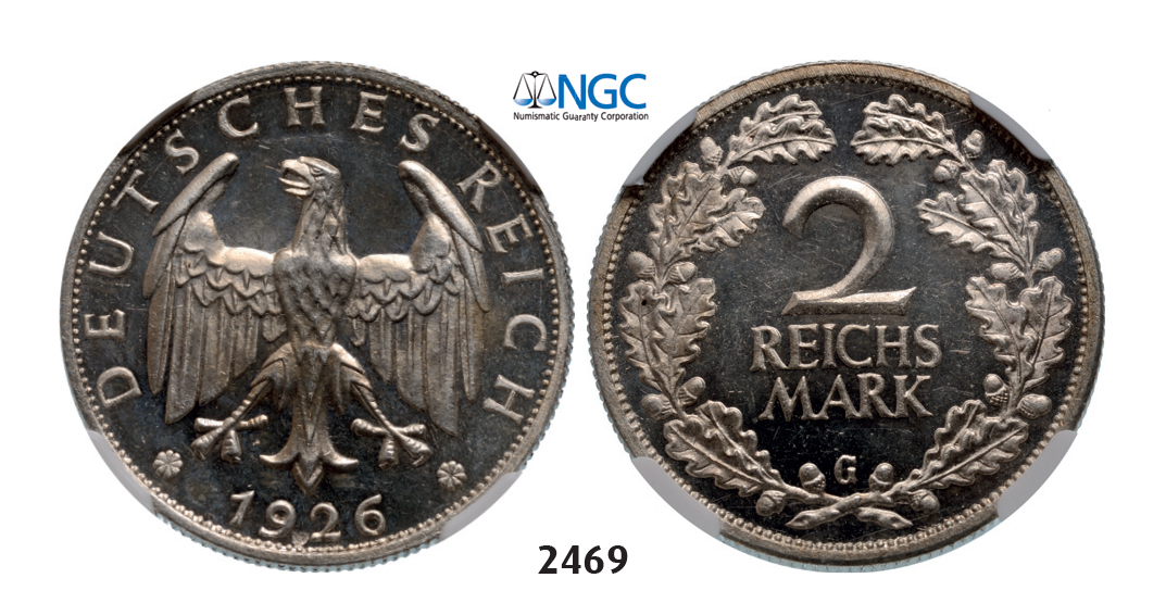 05.05.2013, Auction 2/2469. Germany, Empire, standard coinage, Weimar Republic, 1919-1933, 2 Reichsmark 1926-G, Karlsruhe, Silver, NGC PF64