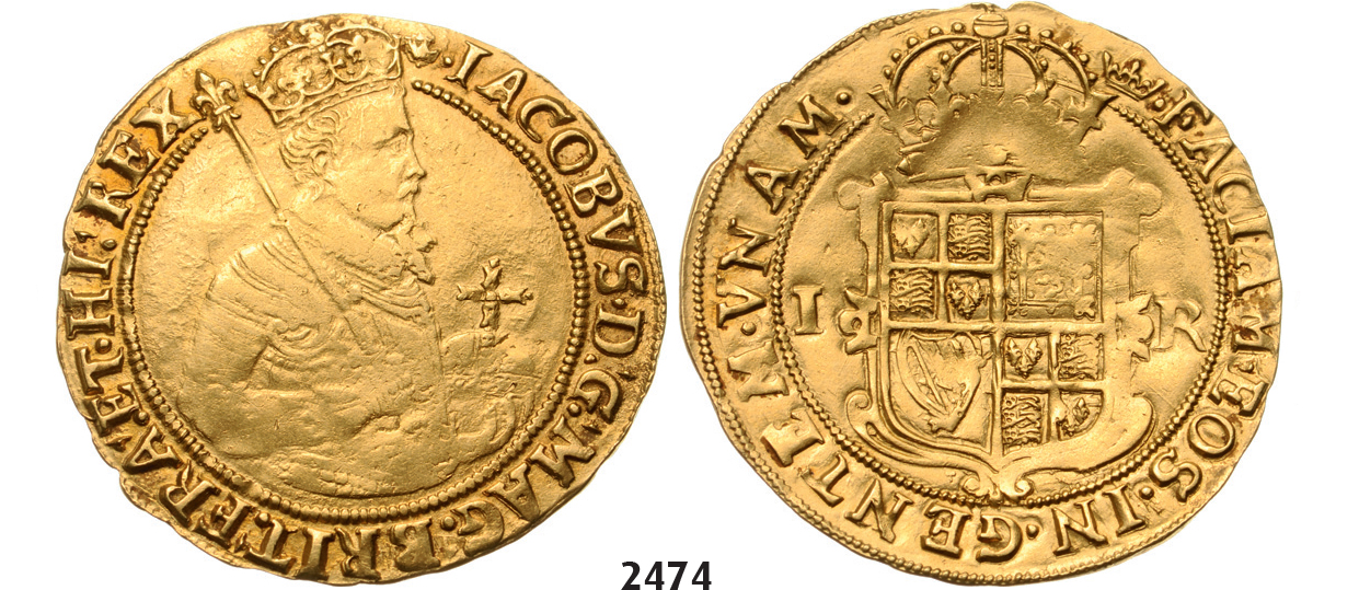 05.05.2013, Auction 2/2474. Great Britain, James I, 1603-1625, Unite, No Date (Second coinage: 1607-1609) Mintmark: Coronet, GOLD