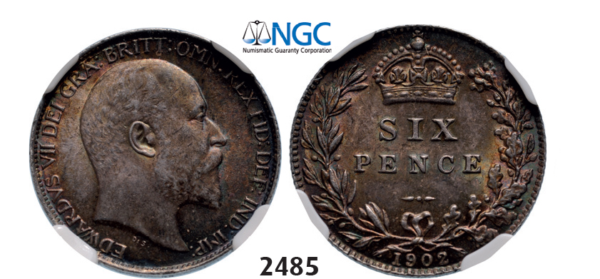 05.05.2013, Auction 2/2485. Great Britain, Edward VII, 1901-1910, 6 Pence 1908, London, Silver, NGC MS63