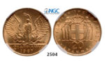 05.05.2013, Auction 2/2504. Greece, Constantine II, 1964-1973, 20 Drachmai, No Date (1970) GOLD , NGC MS65
