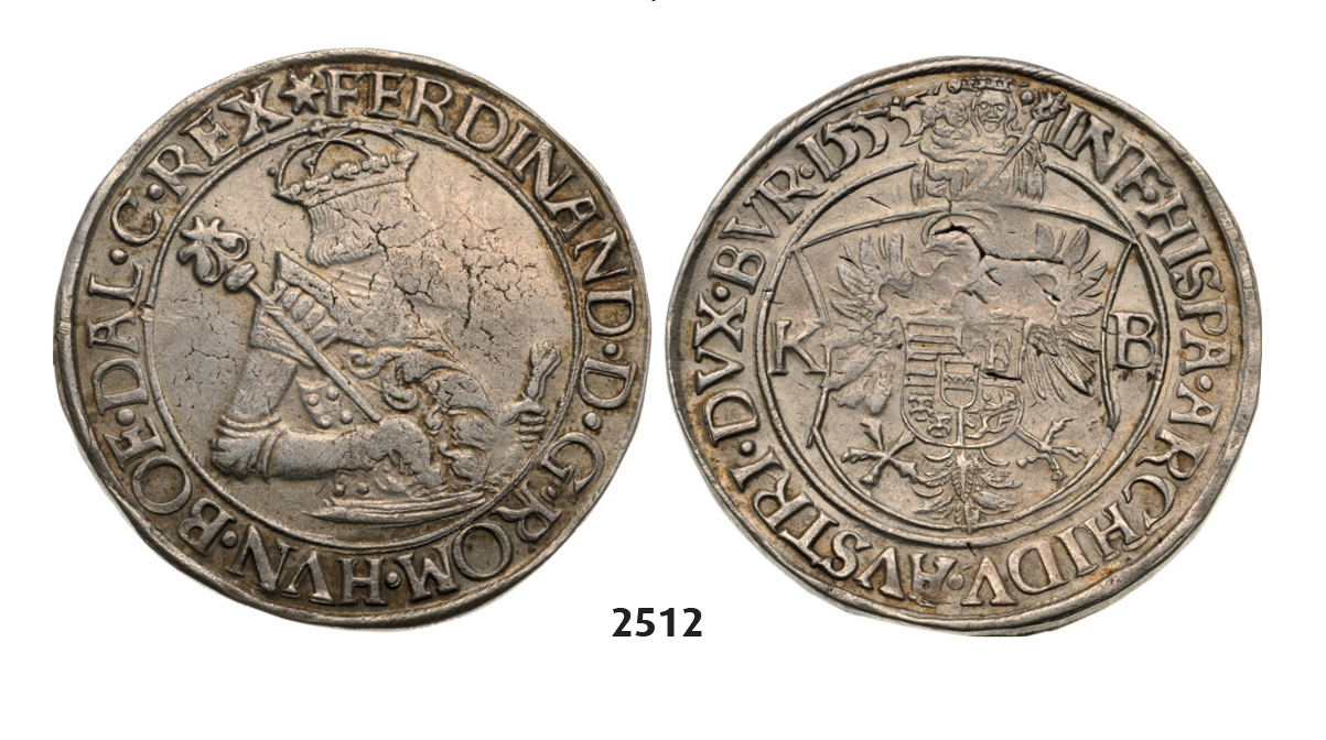 05.05.2013, Auction 2/2512. Hungary, Ferdinand I, 1526-1564, Taler 1555-KB, Kremnitz, Silver