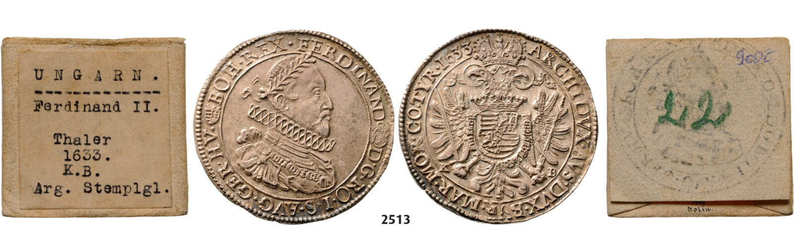 05.05.2013, Auction 2/2513. Hungary, Ferdinand III, 1619-1637, Taler 1633-KB, Kremnitz, Silver, *Ex. Virgil M. Brand