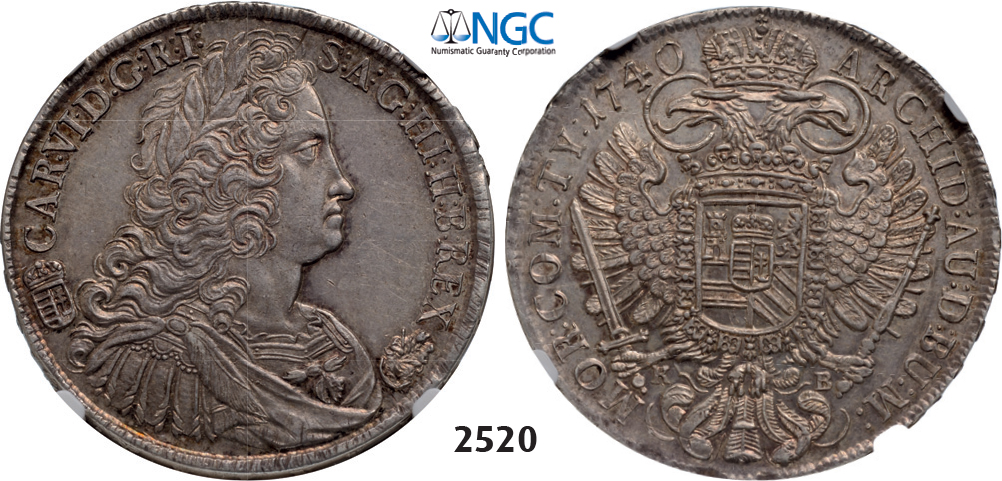 05.05.2013, Auction 2/2520. Hungary, Charles VI, 1711-1740, Taler 1740-KB, Kremnitz, Silve, NGC MS62