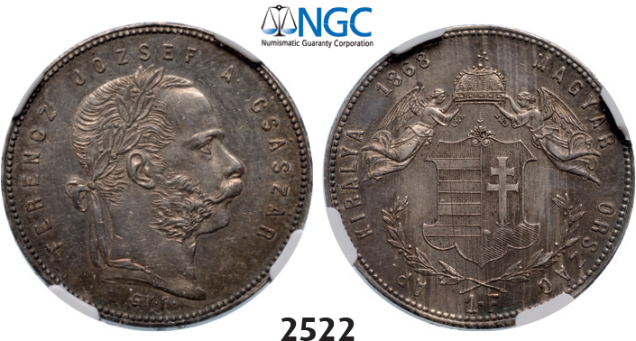 05.05.2013, Auction 2/2522. Hungary, Franz Joseph, 1848-1916, Forint 1868-GYF, Karlsburg, Silver, NGC AU58