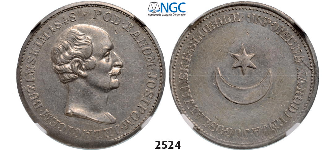 05.05.2013, Auction 2/2524. Hungary, Revolutionary, JalecicGulden 1848, Zagreb, NGC AU50