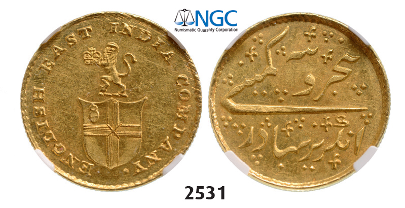 05.05.2013, Auction 2/2531. India, Madras Presidency, East India Company, 1/3 Mohur (5 Rupees) No Date (1820) Madras, GOLD, NGC MS63