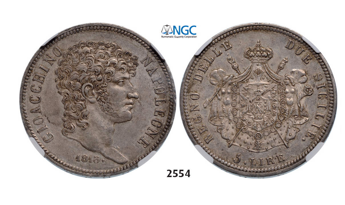 05.05.2013, Auction 2/ 2554. Italy, Joachim Murat, 1808-1815, 5 Lire 1813, Silver , NGC AU55