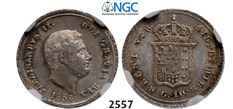 05.05.2013, Auction 2/2557. Italy, Ferdinand II, 1830-1859, 10 Grana 1856, Silver, NGC MS63