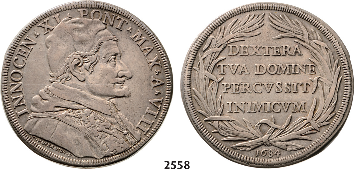 05.05.2013, Auction 2/ 2558. Italy, Papal States, Innocent XI, 1676-1689, Piastra, Year VIII (1683/1684) Rome, Silver