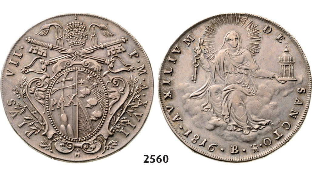 05.05.2013, Auction 2/2560. Italy, Papal States, Pius VII, 1814-1823, Scudo 1816XVII/B, Bologna, Silver