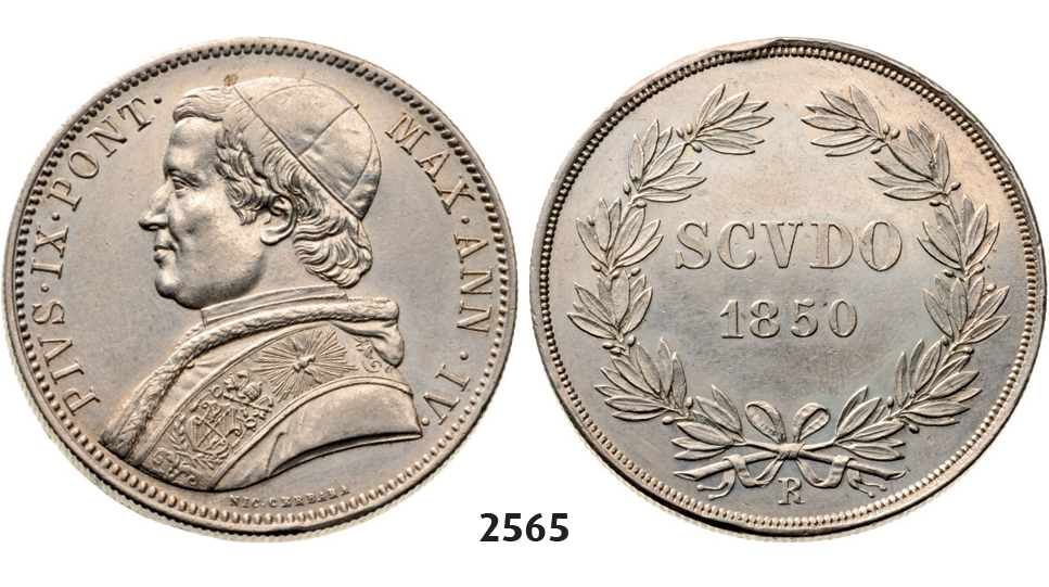 05.05.2013, Auction 2/2565. Italy, Papal States, Pius IX, 1846-1878, Scudo 1850 (IV) –R, Rome, Silver