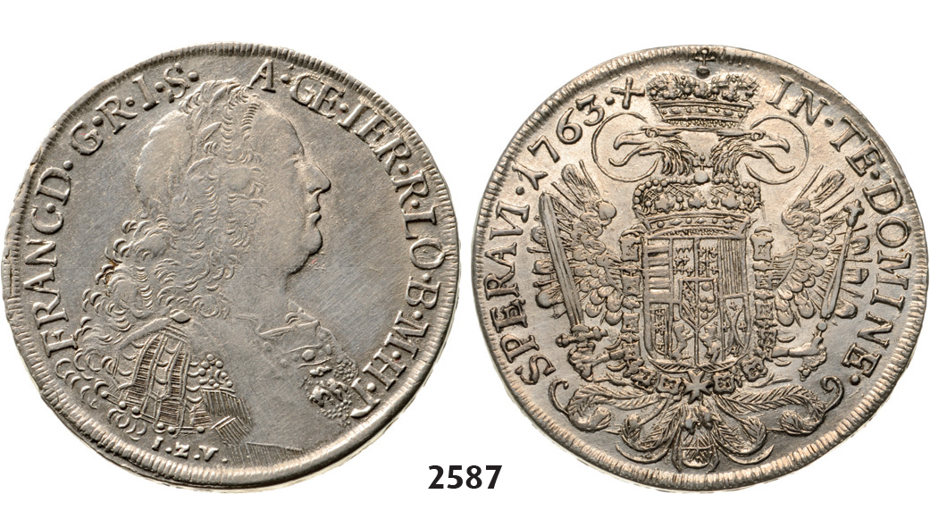 05.05.2013, Auction 2/2587. Italy, Tuscany, Franz II. of Lothringen, 1746-1765, Tallero 1763-IZV, Florence, Silver