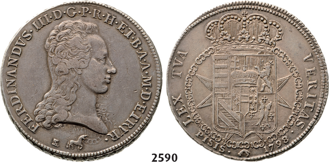 05.05.2013, Auction 2/ 2590. Italy, Tuscany, Ferdinand III. of Lothringen, 1790-1801, Francescone 1798, Florence, Silver