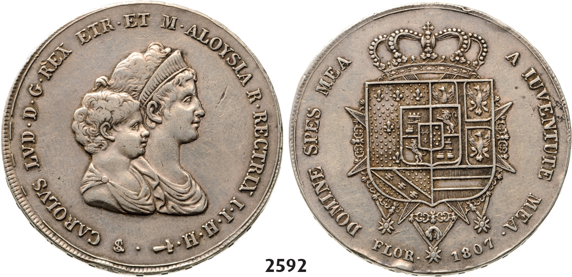 05.05.2013, Auction 2/ 2592. Italy, Tuscany, Carlo Ludovico of Bourbon, 1803-1807 (under the regency of his mother Maria Luisa), Dena 1807, Florence, Silver